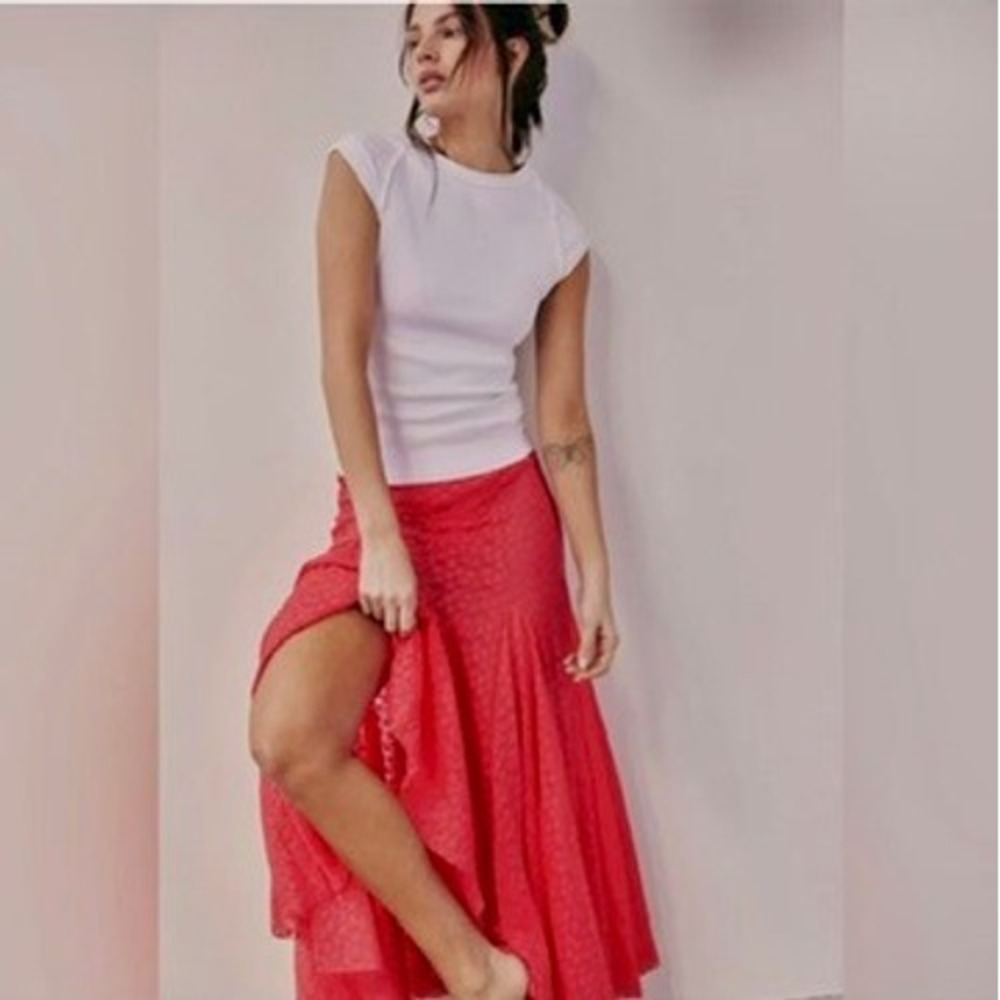 Free People Kiss Kiss Half Slip Lace Maxi Skirt In Poppy Red Size Small NWT
